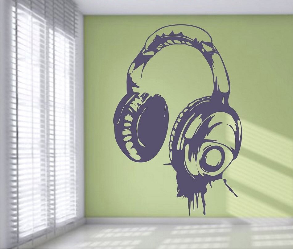 Headphones Music DJ Wall Stickers Decal (Multiple Colors & Sizes)