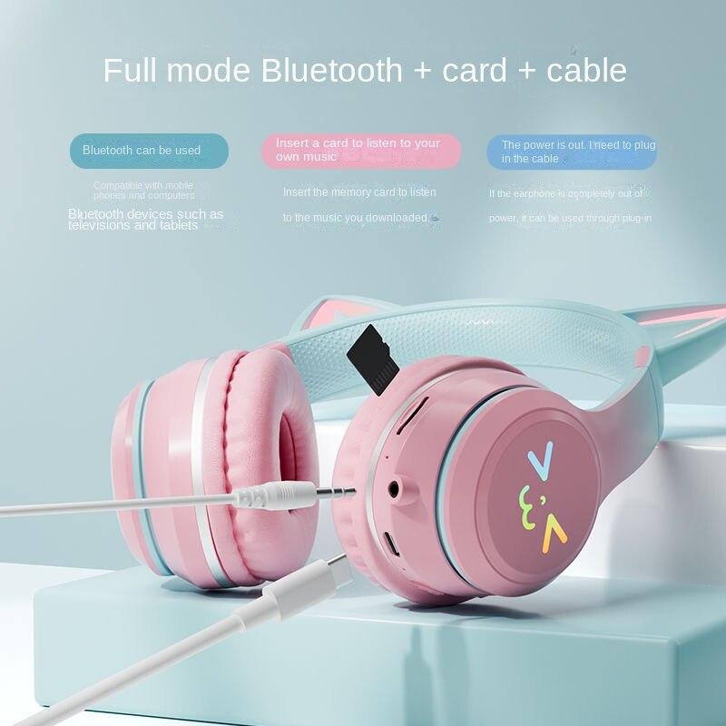 Cat Ear Wireless Bluetooth 5.1 Headphones - USB-C (Multiple Colors)