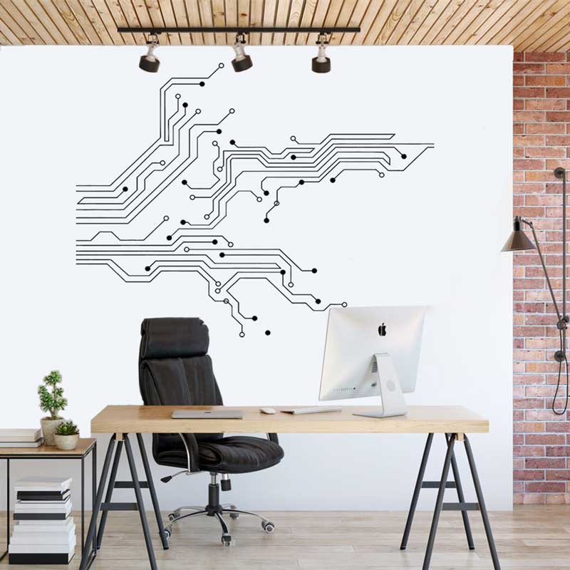 Technology Matrix Circuit Board Wall Sticker Decal (Multiple Colors & Sizes)